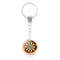 Detail of metal rotating dartboard keychain with orange fire pattern and beaded edge - Orange Flame Darts Style (XSWX5449-6)