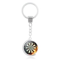 Detail of metal dartboard keychain with revolving flame design on white background - Dynamic Flame Dartboard Style (XSWX5449-5)