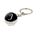 Spherical metal keychain featuring a vintage-style cursive letter J under glass dome - Letter J(XSWX5287-J)