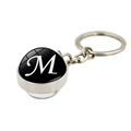 Letter M initial keychain with black glass dome and silver metal keyring gift - Letter M(XSWX5287-M)