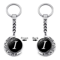 Rotating silver moon keychain with double-sided glass disk featuring initial letter I - Initial I Style (XSWX5286-I)