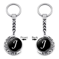 Silver rotating moon keychain with double-sided letter J glass gem pendant - Initial J Style (XSWX5286-J)