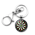 Close-up of dartboard keychain with polished silver lobster clasp and glass cabochon - Four-color Scoring Board Style (XSWX5451-11)