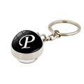 Silver metal keychain with letter P on black sphere pendant and round key ring - Letter P(XSWX5287-P)