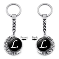Double-sided spinning moon keychain with letter L pendant in polished silver finish - Initial L Style (XSWX5286-L)