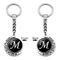Rotating moon keychain with double-sided letter M pendant in silver metal finish - Initial M Style (XSWX5286-M)