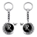 Rotating moon keychain with double-sided letter R pendant in polished silver alloy - Initial R Style (XSWX5286-R)