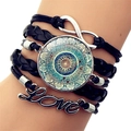 Multilayer leather infinity love bracelet with mandala charm in black braided style - Blue Black Mandala Style (XSWX5392-1)