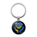 Silver metal keychain with Ukraine flag colored butterflies heart and hand charm - Hands Holding Butterfly Heart (XSWX5352-6) / Silver