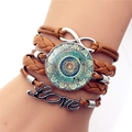 Bohemian multi-layer leather bracelet with brown infinity symbol and Love pendant charm - Brown Blue Black Mandala Style (XSWX5392-1)