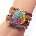 Multilayer leather wrap bracelet with brown cords, infinity symbol and mandala charm - Brown Color Mandala Style (XSWX5392-3)