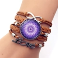 Multilayer leather wrap bracelet with infinity symbol and purple mandala charm - Brown Purple Mandala Style (XSWX5392-4)