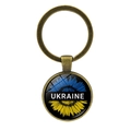 Vintage bronze keychain with Ukraine sunflower and blue-yellow flag glass dome pendant - Ukraine Text Sunflower (XSWX5352-1) / Antique Bronze