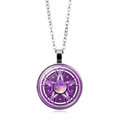 Collier déesse triple lune avec cabochon en verre pentagramme violet sur chaîne - Style Phase de Lune Pentagramme Violet (XSWX5262-10) / Argent