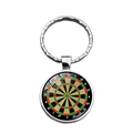 Dartboard keychain pendant featuring a classic competition pattern with silver metal finish - Red Green Black Gold Competitive Dartboard (XSWX5450-7)