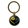 Vintage bronze keychain with glass pendant featuring sunflower and blue-yellow heart motif - Butterfly Heart Sunflower (XSWX5352-3) / Antique Bronze