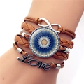 Bohemian multi-layer leather bracelet with Love, Infinity, and Mandala charms - Brown Blue Yellow Mandala Style (XSWX5392-7)