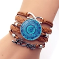 Bohemian multi-layer leather bracelet with blue mandala charm and infinity love pendant - Brown Cyan Blue Mandala Style (XSWX5392-8)