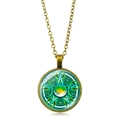 Collier dôme en verre déesse de la triple lune avec pentagramme vert et bronze antique - Style Pentagramme Celtique Vert (XSWX5262-2) / Bronze Antique