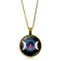 Collier déesse triple lune en bronze avec pendentif mystique en verre de pentagramme - Style Pentagramme Galaxie Bleu Violet (XSWX5262-4) / Bronze Antique
