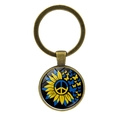 Antique bronze keychain featuring sunflower and peace dove glass dome pendant - Sunflower Peace Butterfly (XSWX5352-7) / Antique Bronze