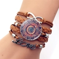Bohemian multi-layer leather bracelet with mandala flower, infinity symbol and love charm - Brown Geometric Mandala Style (XSWX5392-10)