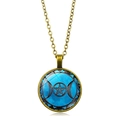 Collier Triple Lune en bronze vintage avec pendentif en dôme de verre galaxie - Style Triple Lune Galaxie Bleu Foncé (XSWX5262-5) / Bronze Antique