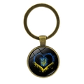 Ukraine flag heart glass dome keychain with bronze finish and national emblem charm - Heart Trident Coat of Arms (XSWX5352-8) / Antique Bronze
