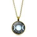 Collier déesse Triple Lune vintage avec mandala bleu et pendentif en bronze - Style Triple Lune Géométrique Bleu Noir (XSWX5262-6) / Bronze Antique