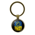 Vintage bronze keychain featuring a glass dome with a sunflower and blue-yellow pattern - Flying Butterfly Sunflower (XSWX5352-10) / Antique Bronze