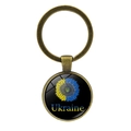 Ukraine theme sunflower key ring with blue-yellow flag colors and national emblem - Coat of Arms Sunflower Text (XSWX5352-11) / Antique Bronze