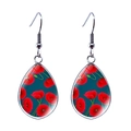 Silver teardrop earrings with red poppy floral glass cabochon in vintage artistic style - Peacock Blue Background Poppy Style (XSWX5464-3)