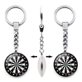 Detailed views showing the double-sided dartboard keychain pendant with round metal frame - Black White Red Green Dartboard (XSWX5443-2)