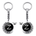 Rotating silver moon keychain with letter Z alphabet glass stone pendant on both sides - Initial Z Style (XSWX5286-Z)