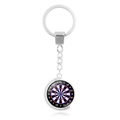 Silver rotating dartboard keychain with classic colorful score markers in metal finish - Blue Red White Classic Dartboard Style (XSWX5449-1)
