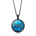 Collier déesse triple lune avec pendentif dôme en verre pentagramme bleu galaxie - Style Triple Lune Galaxie Bleu Foncé (XSWX5262-5) / Noir