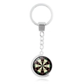 Silver metal dartboard keychain with rotating pendant and red green target details - Standard Red Green Black White Style (XSWX5449-3)