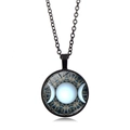 Collier déesse triple lune avec chaîne noire et pendentif dôme en verre mystique - Style Triple Lune Géométrique Bleu Noir (XSWX5262-6) / Noir