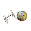 Detail view of silver cufflinks featuring Gustav Klimt style floral oil painting patterns - Klimt Floral Pattern (XSWX4125-5)
