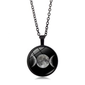Collier déesse triple lune avec chaîne noire et pendentif en verre phases lunaires - Style Triple Lune Phases de Lune Réaliste (XSWX5262-8) / Noir