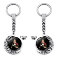 Rotating moon letter A keychain with vintage silver frame and floral double-sided design - Initial A Floral Style (XSWX5492-A)