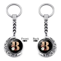 Rotating 360-degree moon pendant keychain with double-sided letter B and floral design - Initial B Floral Style (XSWX5492-B)