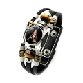 Pulsera de cuero negro trenzado de varias capas con colgante de cristal letra A y flores - Letra A Estilo Floral (XSWX5497-A)
