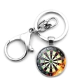 Silver metal keychain with a vintage flaming dartboard pendant and lobster clasp - Flame Pattern Dartboard (XSWX5451-5)