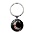 Macro detail of alphabet C keychain with colorful floral patterns and silver alloy finish - Letter C (XSWX5495-C)