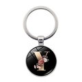 Silver metal keychain with glass cabochon featuring alphabet Y and floral design - Letter Y (XSWX5495-Y)
