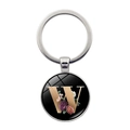 Personalized floral letter W time gem keychain with glass dome and metal ring charm - Letter W (XSWX5495-W)