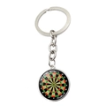 Porte-clés argenté avec pendentif rond en verre cible de fléchettes et chiffres classiques - Style Tournoi Standard Quatre Couleurs (XSWX5452-7)