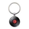 Detailansicht des Vinyl-Schallplatten-Schlüsselanhängers mit Old-Rocker-Design am Ring - Silber Stil 2