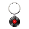 Vintage vinyl record keychain with red label and silver metal ring on white background - Silver Style 6